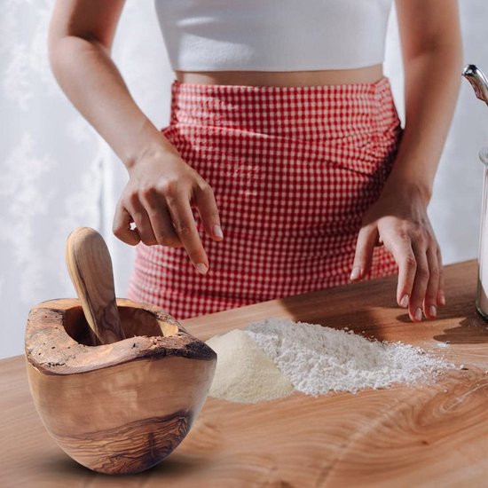 Vijzel met stamper van olijfhout, kruidenvijzel, handgemaakt met natuurlijke rand, keukenvijzel, houten vijzel - duurzame kruiden-, kruidenvijzel (Ø 12 cm)