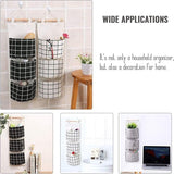 3-delige hangende opbergtas, opvouwbare linnen stof muurhangende manden organizer met 3 zakken voor kinderkamer badkamer (zwart/grijs/wit)