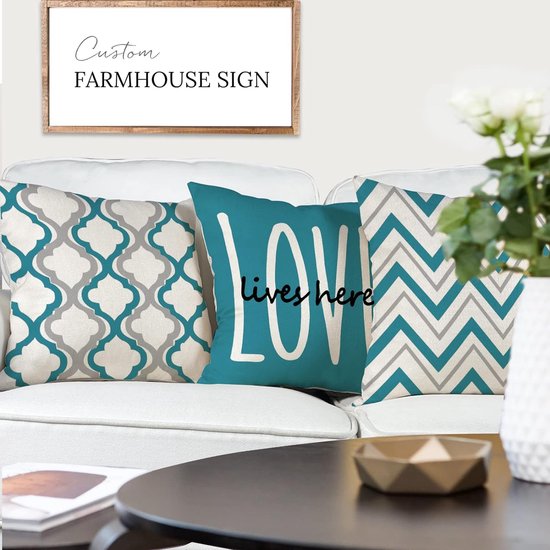 Kussensloop 45 x 45 cm, set van 4 sierkussens, linnen kussenslopen, geometrisch patroon, kussenhoezen voor bank, slaapkamer, bank, outdoor, kussen, 45 x 45 cm