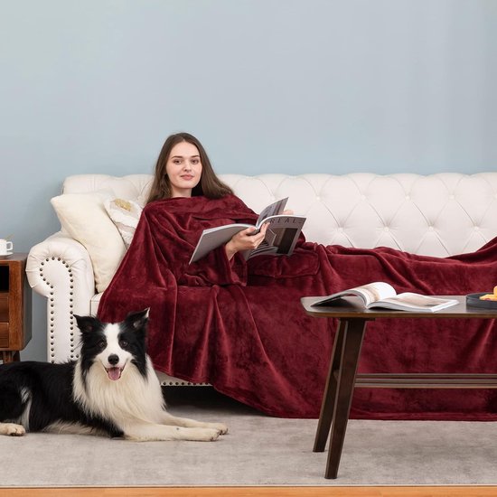 Deken met mouwen en voetenzak, fleece, microvezel, zachte fleecedeken, dagdeken, tv-deken om aan te trekken, cadeau voor vriendin