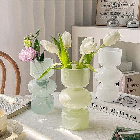 Moderne vaas, hydrocultuur glazen bloemenvaas, tulpenvaas, glazen blaasvaas voor bloemen, drielaagse glazen vaas voor decoratie, geometrische glazen vaas voor thuis, kantoor, bruiloft, feest