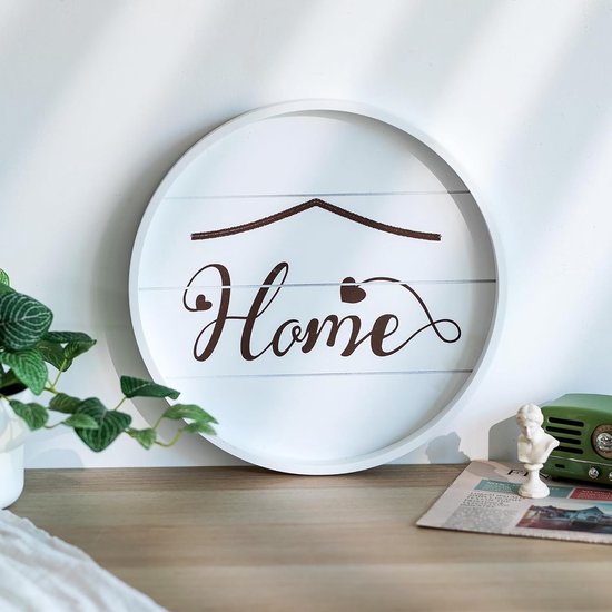 Rond Dienblad Houten Dienblad: Thuis Klein Houten Dienblad Decoratieve Rustieke Witte Dienbladen Decoratie voor Koffie Aanrecht, 30 cm