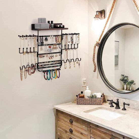 Sieradenorganizer voor aan de muur, sieradenopslag, hangend met 6 x draaibare displaystangen, sieradenstandaard, wandhouder voor halskettingen, oorbellen, armbanden en ringen