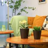 Bloempot, kunststof, met irrigatiesysteem, set van 6, zelfbewatering, met onderzetter, ronde plantenpot voor binnen en balkon, tuin, planten, vetplanten, cactussen, zwart