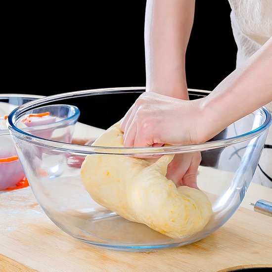 Glazen kommenset (4,2 l, 2,5 l, 1,0 l), slakom, grote ronde glazen kommen voor de keuken, glazen kom, ideaal voor het bewaren van voedsel, glazen kom, grote slakom, vaatwasmachinebestendig