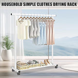 Kledingstang, kledingrek op wieltjes, stabiel kledingrek, de eenpolige 1,2 meter lange kleerhanger (wit)