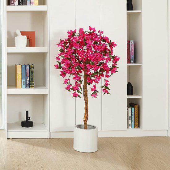 kunstplant kunstboom met bloemen 120 cm kunstplanten in pot grote roze nepplanten voor binnen buiten slaapkamer kantoor tuindecoratie (1 stuk)