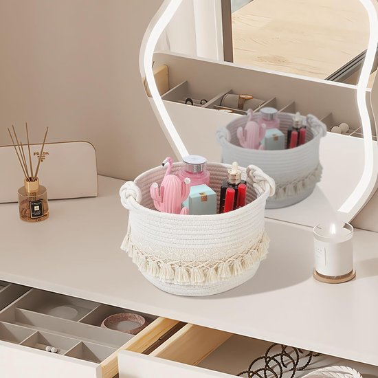 Opbergmand, katoenen mand, gevlochten kinderspeelgoedmand, geschenkmand, kinderkamer, opslag voor planken en kasten, badkamer, luiertafel, accessoires, organizer, badkamer (24 x 17 cm)
