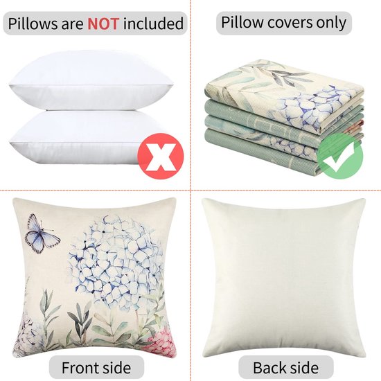 Outdoor kussensloop, waterdichte kussenslopen, 40 x 40 cm, bloemen kussenslopen, lente, vlinder, blauw, bloemen, kussensloop, patio, tuin, zomer, kussensloop, linnen, decoratief kussen, woondecoratie voor 4 stuks