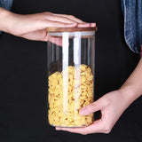 Glazen pot met houten deksel, luchtdichte voorraadpotten, hoogwaardige borosilicaatglas, voorraaddoos, bewaarpot voor spaghetti, muesli, meel, koffie, thee, 1150 ml