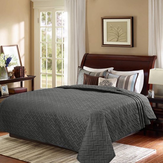 WOLTU - Sprei, bedsprei met geometrisch patroon - slaapkamer woondeken, zacht en huidvriendelijk - dekbed van microvezel met ultrasoon genaaid en gewatteerde deken - 220x240 cm, donkergrijs
