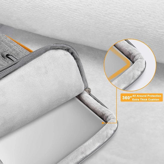 360 Protective Laptop Shoulder Bag, 15-15.6 Inch Laptop Bag, Compatible with MacBook Pro 16, HP, Dell, Lenovo, Asus Notebook, Side Open Bag with 4 Zip Pockets and Handle, Grey