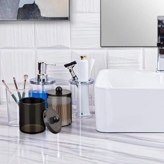 3 stuks wattenstaafjeshouder, wattenstaafjeshouder, wattenschijfdispenser, cosmetica-organizer, voor wattenstaafjes, ronde wattenpads, flossen, wattenbolletjes, make-upsponzen (zwart)