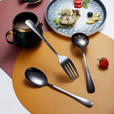 Zwarte 10-delige serveerbestekset, roestvrijstalen serveerset met gleufschep, opscheplepel, taartschep, serveervork, soeplepel