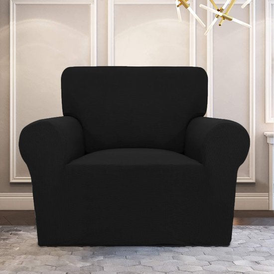 Bankhoes elastische stretch spandex stretch bankovertrek voor bank met armleuning anti-slip schuim 1-zits zwart Vertaling: Elastische stretch spandex bankhoes met armleuning, anti-slip schuim, voor een bank van 1-zits, zwart.