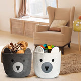 Opbergmand voor kinderen, babyspeelgoed, katoenen touw, gevlochten wasmand, klein, opvouwbaar, kinderkamer, decoratie, mand, grijze beer (28 x 28 x 24 cm)