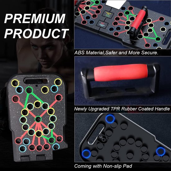 Opvouwbaar 41-in-1 push-up board met teller, brede push-upplank met handgreep voor spiertraining en krachttraining, 41 combiposities