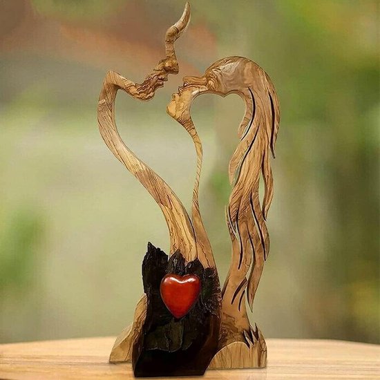 Liefde eeuwig houten Valentijnsdag ornamenten creatief mannelijk en vrouwelijk kussend houten beeld, handgemaakte sculptuur, interieurdecoratie