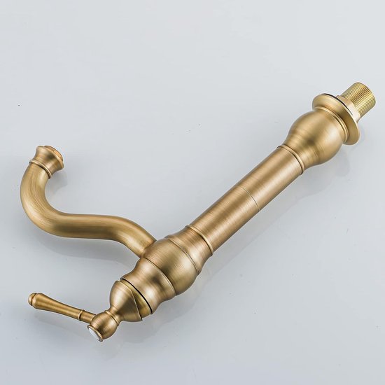 Kraan badkamer antiek messing, wastafel armatuur hoog 360° draaibaar, wastafel armatuur, retro, eengreepsmengkraan, slecht beslag, hoge uitloop voor badkamer