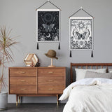 Pack of 2 Small Tapestries with Tassels, Sun and Moon Tapestry Tarot Wall Hanging Butterfly Moth Tapestry Black and White Tapestry for Bedroom Aesthetics (Moon Eclipse)