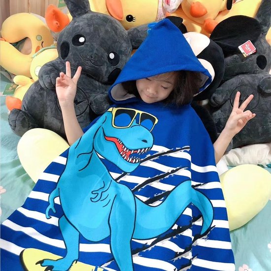 Badponcho met capuchon, kinderponchohanddoek, strandhanddoeken met capuchon voor baby's, cartoon absorberende strandhanddoek voor kinderen, kinderbadhanddoek met capuchon voor strandzwemdouche (blauwe dinosaurus)