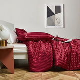 Satijn beddengoed 200 x 220 cm rood zijdeglans gestreept beddengoed set 3-delig hoogwaardig luxe dekbedovertrek met verborgen ritssluiting en 2 kussenslopen 80 x 80 cm, wijnrood