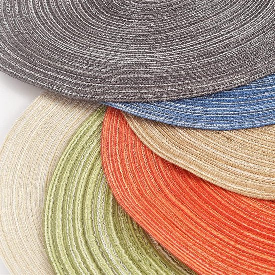 Set van 4 ronde gevlochten wasbare placemats 45 cm linnen geel