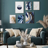 Heimlich® premium posterset zonder fotolijst, stijlvolle set met bijpassende afbeeldingen als woonkamerdecoratie, 2 x DIN A3 en 4 x DIN A4, ca. 30 x 42 cm en 21 x 30 cm, "Abstract Blue Marmor"