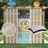 Buitengordijn weerbestendig met oogjes aan de boven- en onderkant (veel hoogtes en breedtes om uit te kiezen), waterdicht privacyscherm, terraszonwering voor balkon, veranda, pergola, tuinprieel, beige