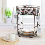 Bekerhouder, staande krakelstandaard, capsulehouder, kopjesrek, organizer, metaal, voor koffiekopjes en bekers, koffiebar, accessoires en keukenorganisatie, 12 haken (brons)