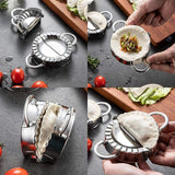 6-delige Ravioli Dumpling Maker Shaper Cutter Set RVS Ravioli Wiel Ravioli Snijder Ronde Dumpling Shaper Dumpling Machine met houten handvat voor het maken van Dumpling Ravioli