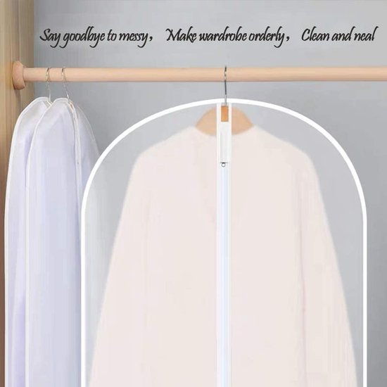 Clothes Cover Bags Set van 12 (60 x 100 cm/6 stuks + 60 x 153 cm/6 stuks) Dress Garment Bag met volledige rits in Wardrobes, Lichtgewicht Clear Waterproof Wasbaar Pak Carrier Protector Tassen