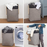 Wasmand 78L, opvouwbare wasmand met touwhandgrepen opbergcontainer geschikt voor slaapkamer wasruimte badkamer 60 x 42 x 31 cm zwart + grijs