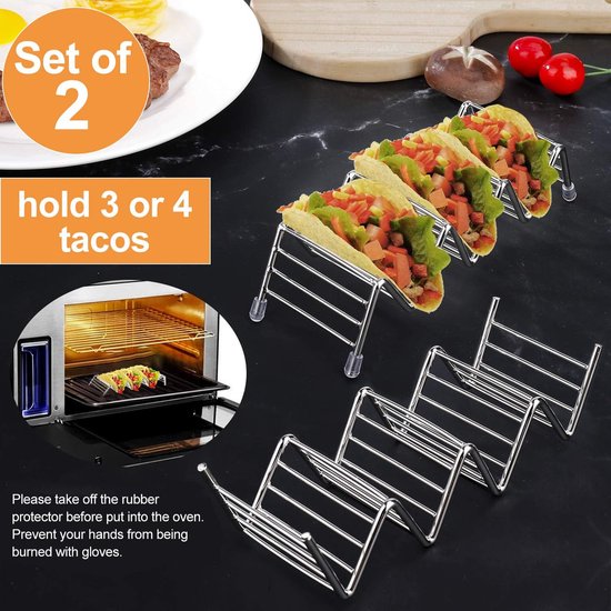 Taco Houder staander, roestvrij staal, taco rek, golfvorm, voedselstandaard, keukengadget gereedschap voor harde of zachte schelpen, tacos, sandwiches, 2 stuks