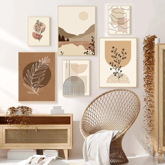 Set van 3 premium posters, moderne afbeeldingen, zonder lijst, wandschilderijen, boho, decoratieve wanddecoratie voor woonkamer, slaapkamer (A, 50 x 70 cm)