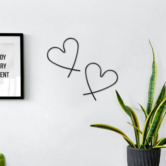 Hartvormige metalen wanddecoratie, muurkunst en wandbord, hangende ornamenten voor Valentijnsdag, bruiloft, slaapkamer en woonkamer decoratie. Set van 3 stuks in het zwart.