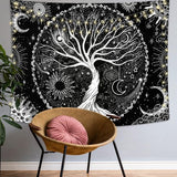 Tree of Life Tapestry Black White Sun Moon Tapestry Galaxy Space Tapestry Black Aesthetic Tapestry Wall Hanging for Bedroom M/130cmx150cm