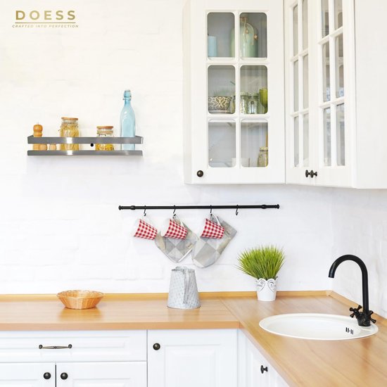 Keukenmand - Hangend Keukenrek - Kruidenrek - Keukenkast Organizer - Kruidenpotrek - Kruidenhouder - Zeeppomprek - Wandplank - Kruidenorganizer (Zilver, 40CM)