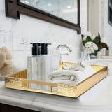 Dienblad van PU-leer, modern, elegant, rechthoekig, decoratief dienblad met metalen handvat, grote capaciteit, lederen serveerplaat voor eten, dranken, sieraden, sleutels, woonkamer, keuken, ijdelheid (krokodil, goud)