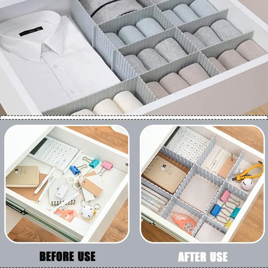 Ladeverdeler, ladeverdeler, 16 stuks, verstelbare ladeverdeler, opbergsysteem, blauwe scheidingswanden, verstelbaar, voor kast, ondergoed, sokken, doe-het-zelf bureau-organizer