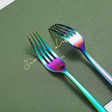 Bestekset, 12-delig, premium roestvrij staal, 6 tafelvorken en 6 tafelmessen, steakvorken voor 6 personen, vaatwasmachinebestendig (glanzend bont)