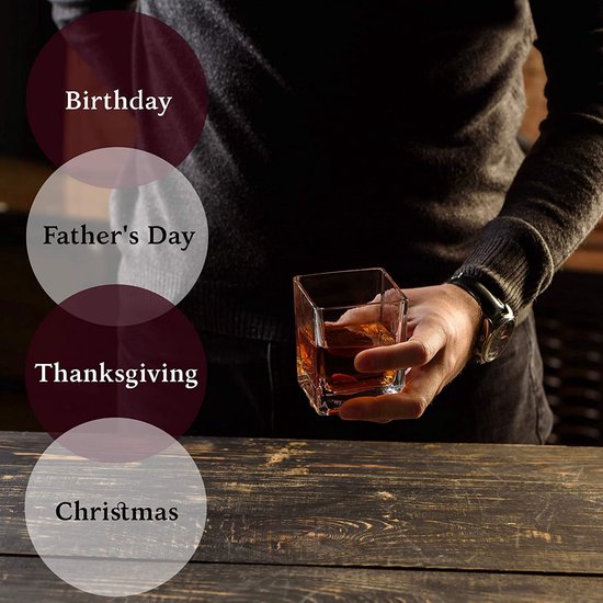 Kemstood whiskyglazen set kristalglas voor gin, wodka, rum, whisky - cocktailbeker set van 4 - cadeaus voor mannen met geschenkdoos
