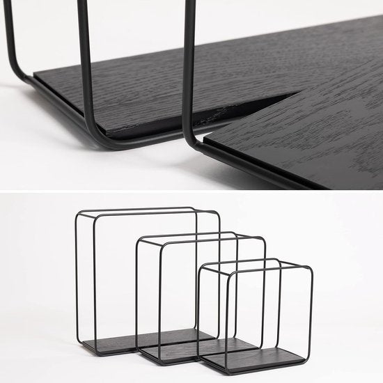 Wandrekset, 3-delig hangrek van metaal en echt hout Veneer, wanddecoratie en plank voor badkamer, woonkamer, keuken, slaapkamer en meer, mat zwart