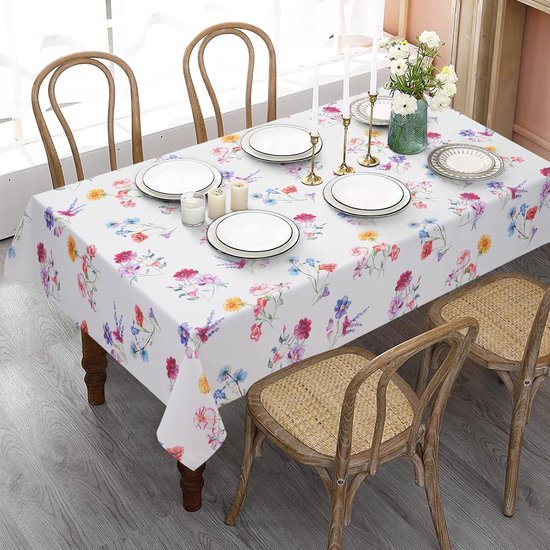 Watercolour Flowers Tablecloth Spring Summer Garden Tablecloth Outdoor Washable Machine Washable Tablecloth for Garden, Picnic, Party, Garden, Living Room, Home Textiles 130 x 220 cm