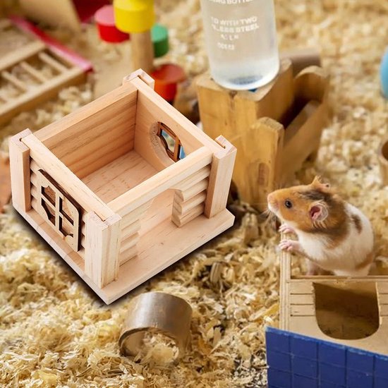 Hamsterhuis natuurlijk houten hamstercabine Hamsterkooi klein dierenhuis met venster voor klein