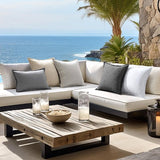 Outdoor kussen, weerbestendig, kussenovertrekken, waterdichte decoratieve kussenslopen, linnenlook, decoratief kussen voor tuin, bank, woonkamer, slaapkamer, set van 2, 50 x 50 cm, donkergrijs