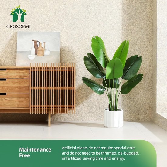 kunstmatige paradijsvogelplant 150 cm kunstmatige tropische palmboom met 10 bladeren perfecte kunstplanten in pot voor binnen en buiten thuis kantoor tuin moderne decoratie (1 pak)
