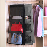 2 stuks handtasopberger, handtasorganizer hangend met 6 compartimenten, opvouwbare kledingkast handtasplank, tassenhouder voor tassen woonkamer, slaapkamer, huis, grijs/wit