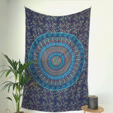 Wandtapijt Mandala - 100% katoen, kleurrijk, Oosterse ontwerpen - Ideaal als wanddoek Mandala, Indiase wandbekleding van stof en wandtapijt Boho - blauw