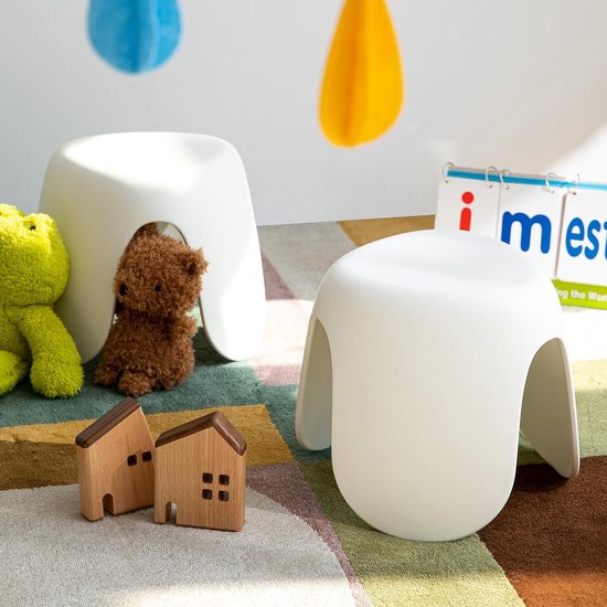 Kinderkruk, 25 cm hoge voetenbank voor kinderen en volwassenen, kunststof kruk, kleine zitting, belastbaar tot 100 KG voor dagelijks gebruik thuis, crèmewit